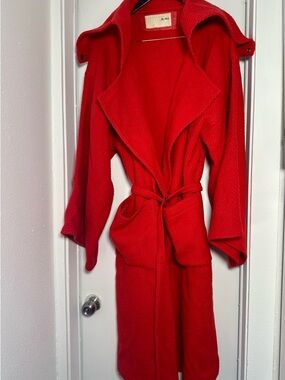 Jean Charles de Castelbajac Red Wool Coat Belted Oversized Rare Vintage